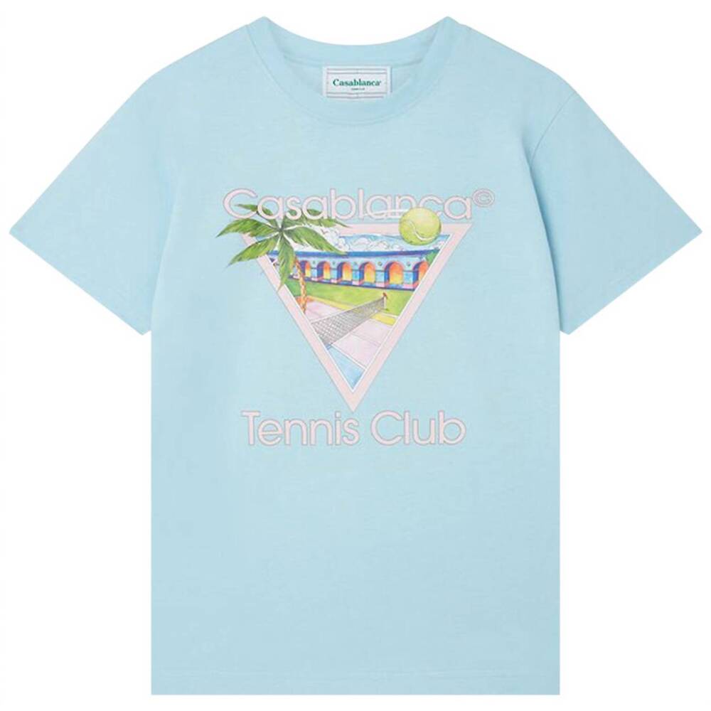 NEW CASABLANCA men's tennis club icon screen printed t-shirt in pale blue